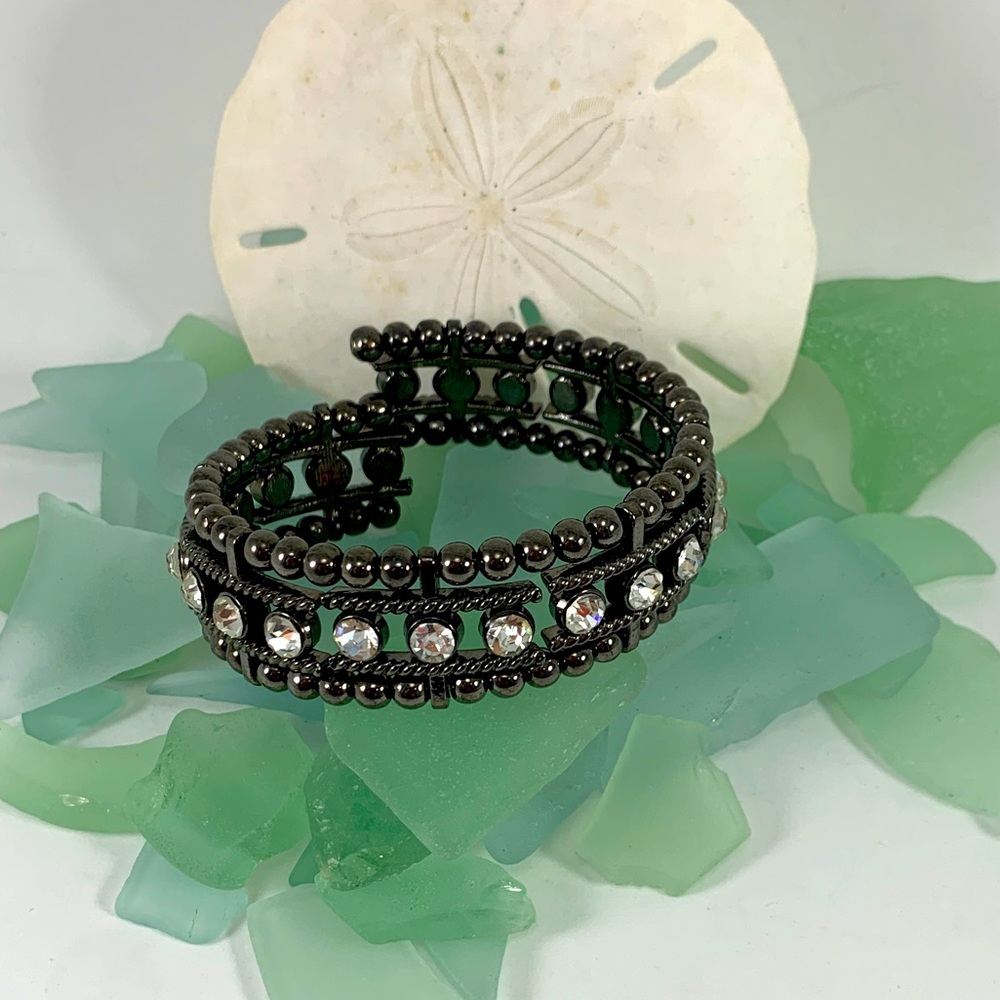 Gunmetal Black Wired Stretch Bracelet with Rhinestones